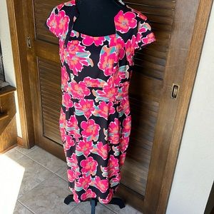 Grace Karin Black with Pink/Orange Flowers Dress Size L. NWT